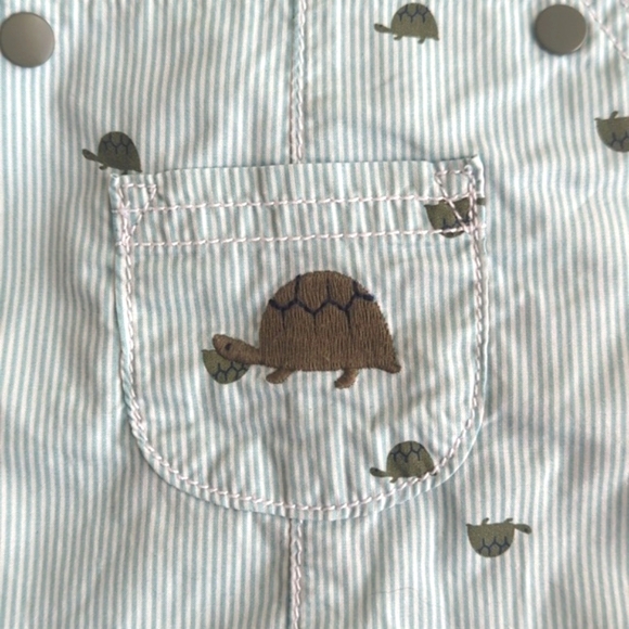 Just One Your By Carter's Pin Stripe Turtle Embroidered Shorts Overalls 6M‎ - Picture 2 of 7